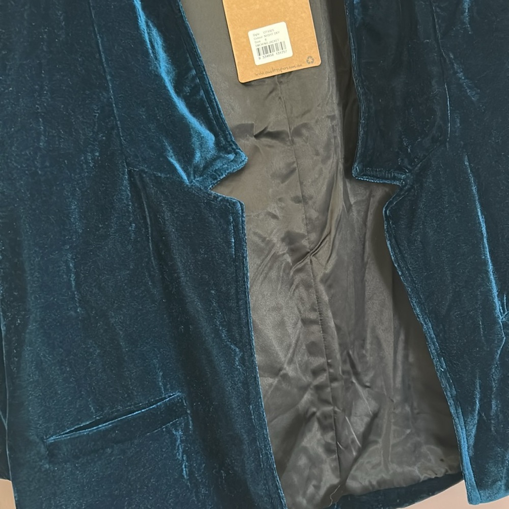 NWT One Teaspoon Blue Velvet Long Line Open Front Blazer Size M - Picture 8 of 12